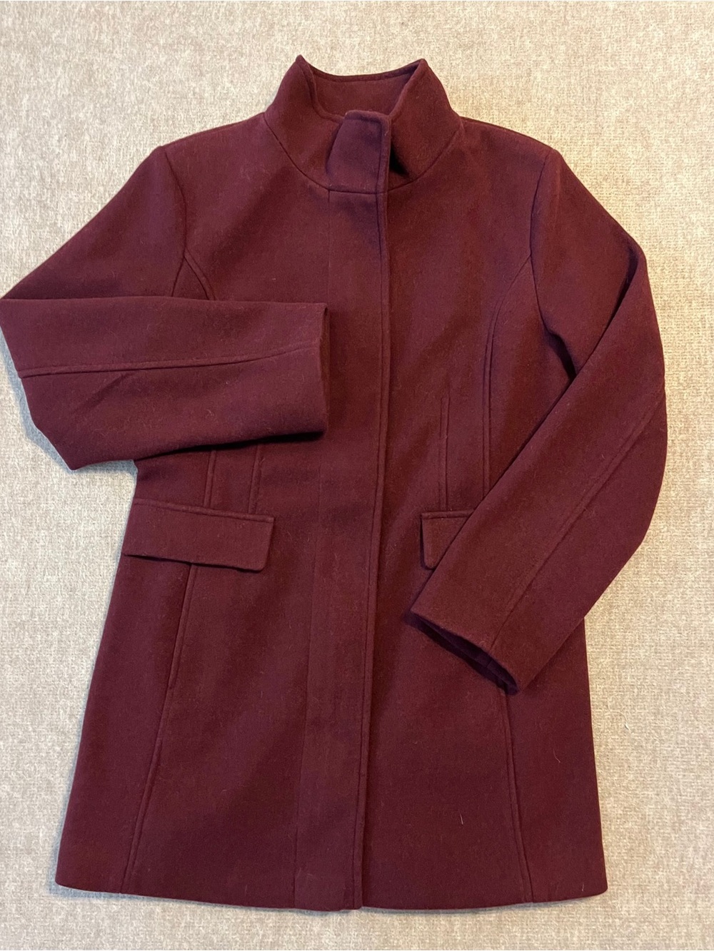 Vince Camuto Womens Medium Burgundy Stand Collar Coat Zip Front Tailored Pockets